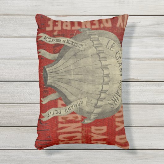 Steampunk Hot Air Ballon Ride Graphic Schriftartes Kissen Für Draußen (Vorderseite(Vertikal))