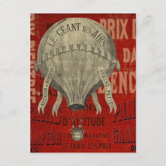 Steampunk Hot Air Ballon Ride Graphic Schriftartes Postkarte (Vorderseite)