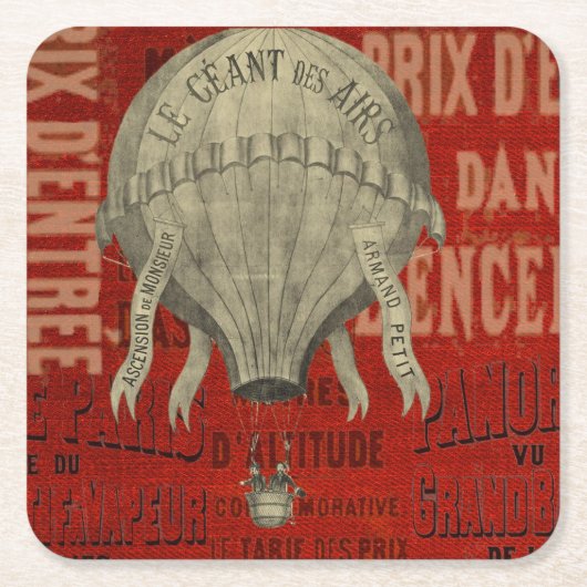 Steampunk Hot Air Ballon Ride Graphic Schriftartes Rechteckiger Pappuntersetzer (Vorderseite)