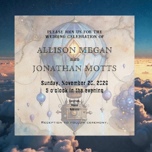 Steampunk Hot Air Balloon Wedding Invitation Einladung
