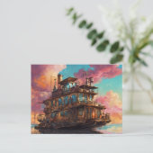 Steampunk Houseboat Postkarte (Stehend Vorderseite)