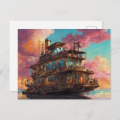 Steampunk Houseboat Postkarte (Vorne/Hinten)