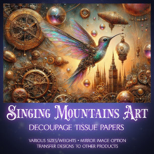 Steampunk Hummingbird Flight Fantasy Decoupage Seidenpapier