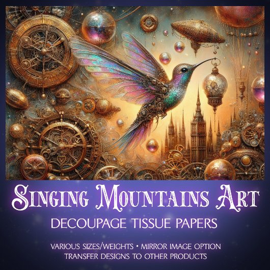 Steampunk Hummingbird Flight Fantasy Decoupage Seidenpapier