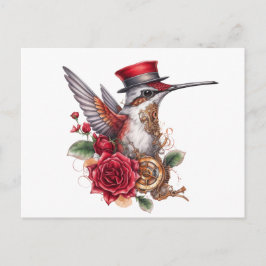 Steampunk Hummingbird mit Red Hat und Uhrwerk Feiertagspostkarte