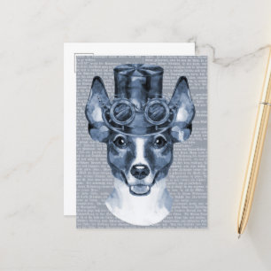 Steampunk-Hund auf Vintage-Text Postkarte