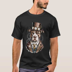 Steampunk-Hund-Zylinder-Uhr und Zahnräder T-Shirt