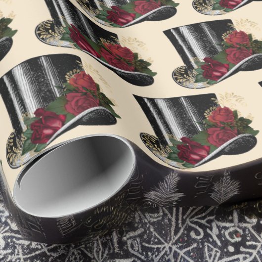 Steampunk-Hut mit Rote Rosen Weihnachten Geschenkpapier