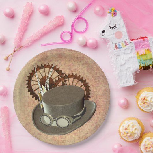 Steampunk-Hut und Gears Pappteller (Party)