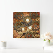 Steampunk in goldenen Farben Quadratische Wanduhr (Zuhause)