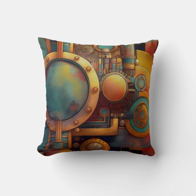Steampunk Industrial Geometry Art Kissen (Vorderseite)