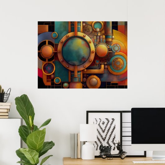Steampunk Industrial Geometry Art Poster (Heimbüro)