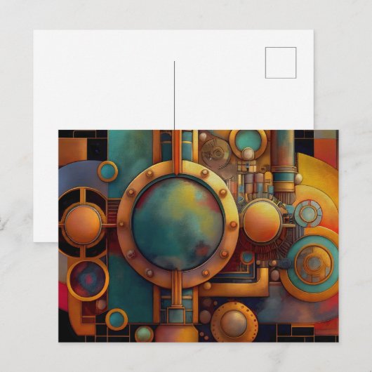 Steampunk Industrial Geometry Art Postkarte (Vorne/Hinten)