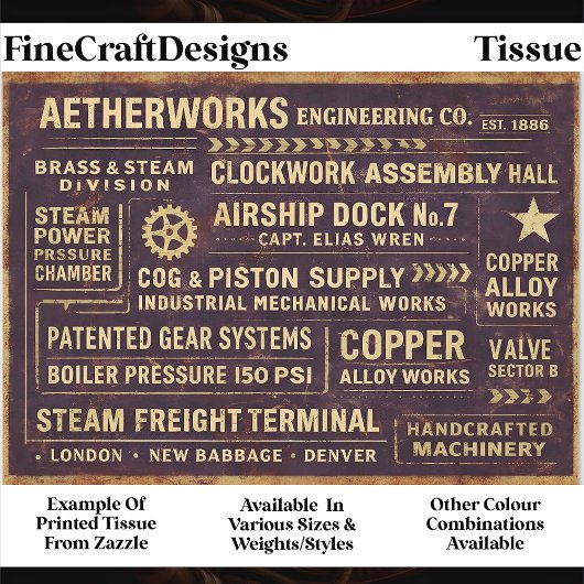 Steampunk Industrie-Typografie-Schild FA4 Découpag Seidenpapier