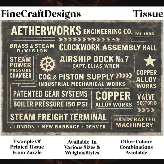 Steampunk Industrie-Typografie-Schild FA5 Découpag Seidenpapier