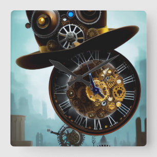 Steampunk-Industrie-Zahnräder-Uhr-Wanduhr Quadratische Wanduhr