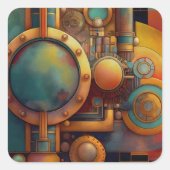 Steampunk Industrielle Geometrie-Kunst Quadratischer Aufkleber (Vorderseite)