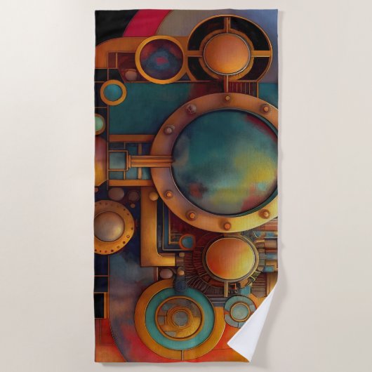 Steampunk Industrielle Geometrie-Kunst Strandtuch (Vorderseite)