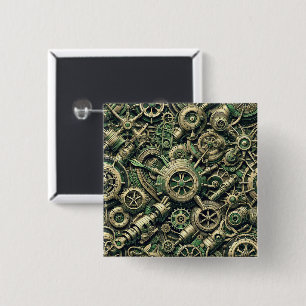 Steampunk Industrielle Grüne Uhrwerkszahnräder Button
