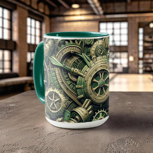 Steampunk Industrielle grüne Zahnräder Tasse