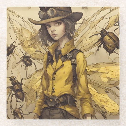 Steampunk Insect Lady Glasuntersetzer (Vorderseite)