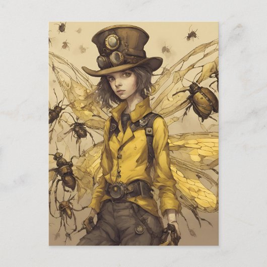 Steampunk Insect Lady Postkarte (Vorderseite)