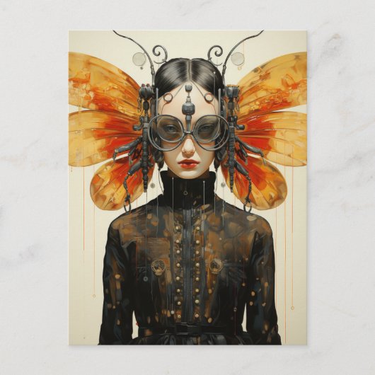 Steampunk Insect Wing Woman Postcard Postkarte (Vorderseite)