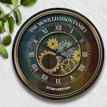 Steampunk Inspiriert Personalisiert Große Wanduhr<br><div class="desc">Spaß,  personalisiertes Design. Macht das perfekte Geschenk für ein Haus Erwärmung,  Hochzeit,  oder jeden Anlass! Ein lustiges,  metallisches,  gestörtes Steampunk inspiriert Thema.</div>