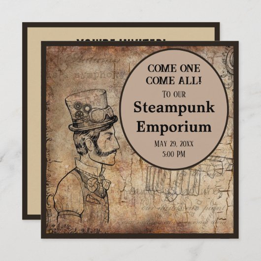 Steampunk Inventor Top Hat Personalisiertes Ereign Einladung (Vorne/Hinten)