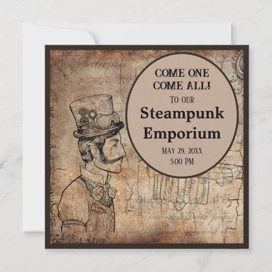 Steampunk Inventor Top Hat Personalisiertes Ereign Einladung (Vorderseite)