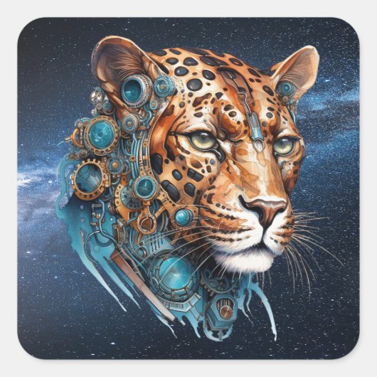 Steampunk Jaguar Quadratischer Aufkleber (Vorderseite)