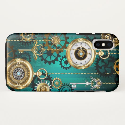 Steampunk Jewelry Watch on a Green Background Case-Mate iPhone Hülle (Rückseite (Horizontal))