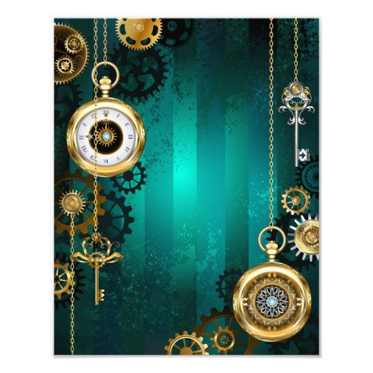 Steampunk Jewelry Watch on a Green Background Fotodruck (Vorne)