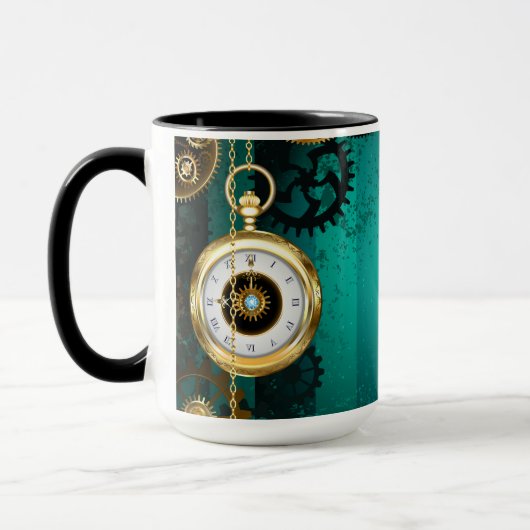 Steampunk Jewelry Watch on a Green Background Tasse (Links)