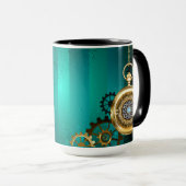 Steampunk Jewelry Watch on a Green Background Tasse (VorderseiteRechts)