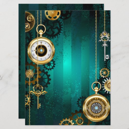 Steampunk Jewelry Watch, wir haben Green Backgroun Ankündigung (Vorne/Hinten)