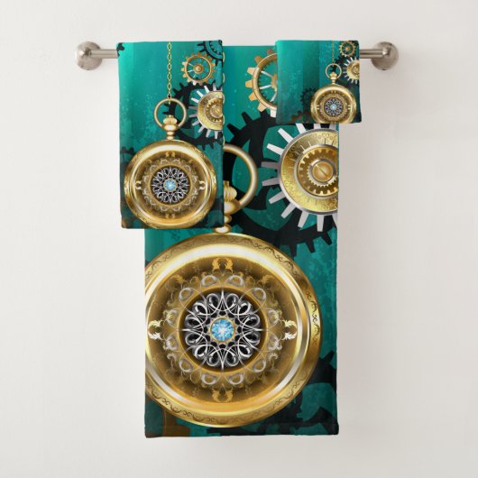 Steampunk Jewelry Watch, wir haben Green Backgroun Badhandtuch Set (Insitu)