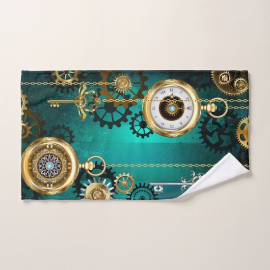 Steampunk Jewelry Watch, wir haben Green Backgroun Badhandtuch Set (Handtuch)