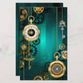 Steampunk Jewelry Watch, wir haben Green Backgroun Briefpapier (Vorne/Hinten)