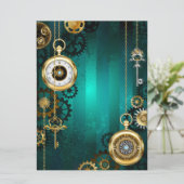 Steampunk Jewelry Watch, wir haben Green Backgroun Einladung (Stehend Vorderseite)