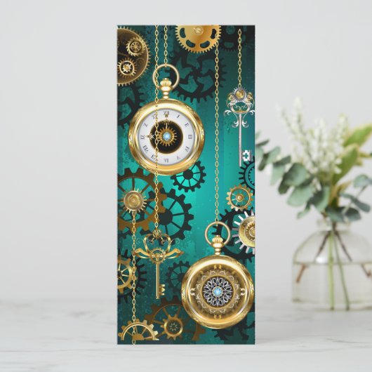 Steampunk Jewelry Watch, wir haben Green Backgroun Einladung (Stehend Vorderseite)