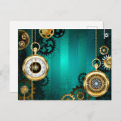 Steampunk Jewelry Watch, wir haben Green Backgroun Einladungspostkarte (Vorne/Hinten)