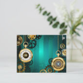 Steampunk Jewelry Watch, wir haben Green Backgroun Einladungspostkarte (Stehend Vorderseite)