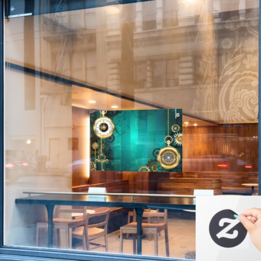 Steampunk Jewelry Watch, wir haben Green Backgroun Fensteraufkleber (Café-Fenster)