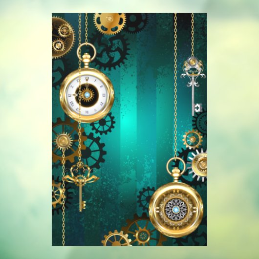 Steampunk Jewelry Watch, wir haben Green Backgroun Fensteraufkleber (Blatt 3)