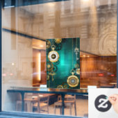 Steampunk Jewelry Watch, wir haben Green Backgroun Fensteraufkleber (Café-Fenster)