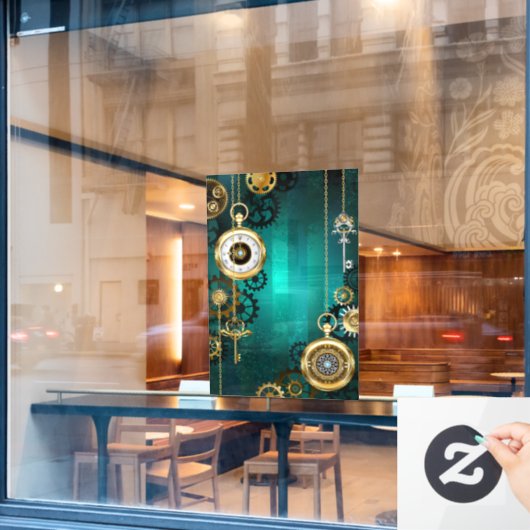 Steampunk Jewelry Watch, wir haben Green Backgroun Fensteraufkleber (Café-Fenster)