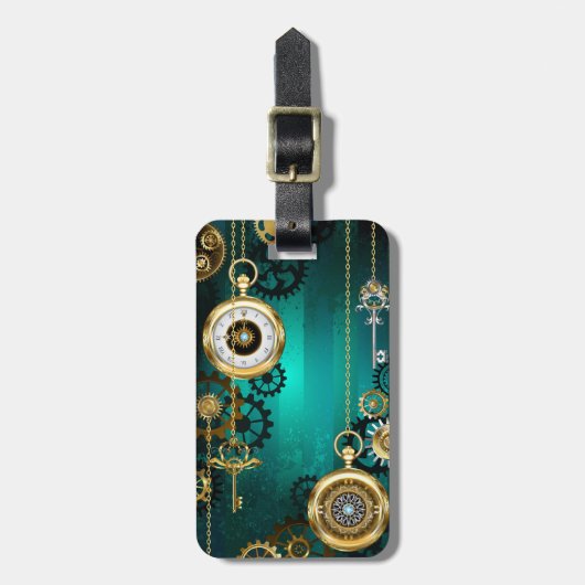 Steampunk Jewelry Watch, wir haben Green Backgroun Gepäckanhänger (Vorderseite vertikal)