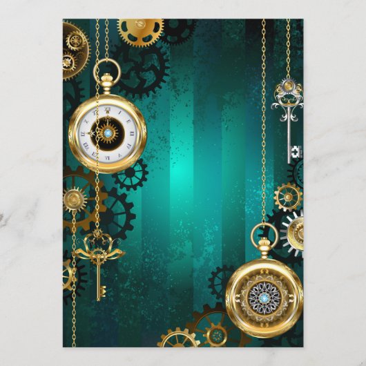 Steampunk Jewelry Watch, wir haben Green Backgroun Hinweiskarte (Vorderseite)