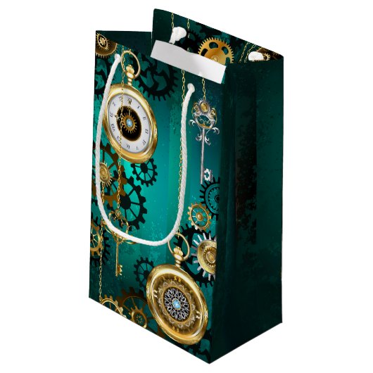 Steampunk Jewelry Watch, wir haben Green Backgroun Kleine Geschenktüte (Rückseite Schrägansicht)